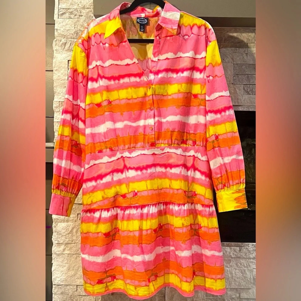 Scoop long sleeve print and yellow graphic dress size XXL/20